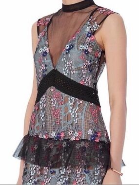 Self-Portrait Floral Embroidered Sheer Mesh Tiered Mini Dress NWT